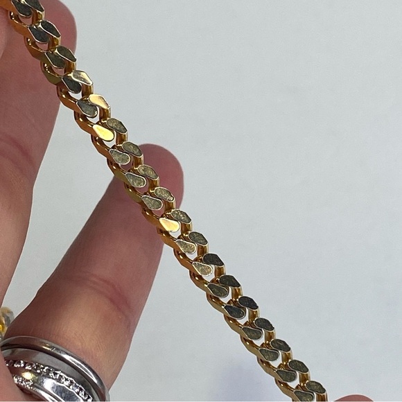 Vintage VB Marked Cuban Gold Tone Chain Necklace With 4 Crystal Flowers - Picture 7 of 11